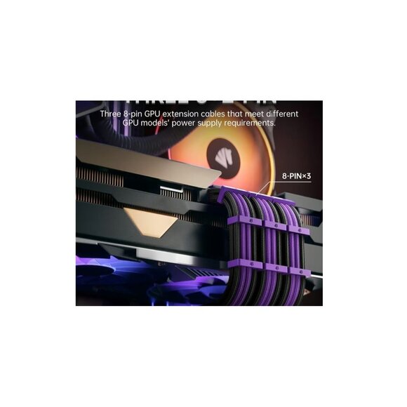 Custom Sleeved PSU Extension Cable Kit – Black & Purple (24-Pin, 8-Pin CPU, 8-Pi - Picture 10 of 11